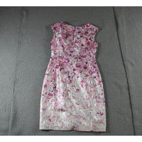 Kay Unger New York Dress 4 Floral Printed Mettalic Sheath Cotton Blend Zip Up - Picture 2 of 6